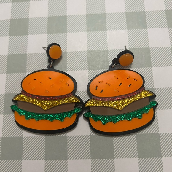 Glittery Quirky Burger Earrings - Picture 2 of 6